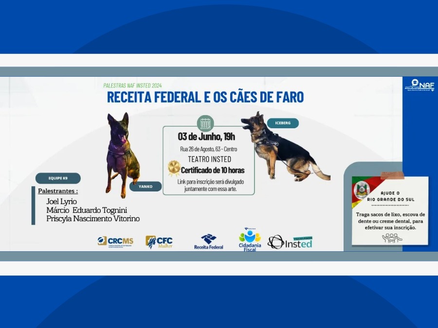Receita Federal e os Cães de Faro: Analistas-Tributários ministrarão palestra em evento universitário